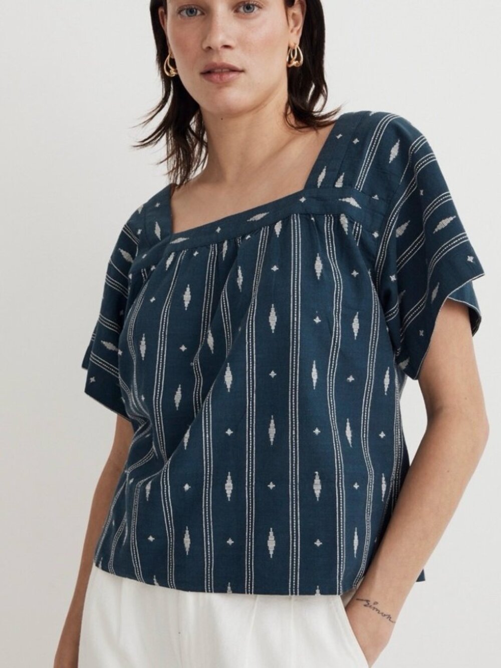 Madewell Square-Neck Short-Sleeve Top in Jacquard